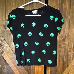 Black Alien Print T-Shirt